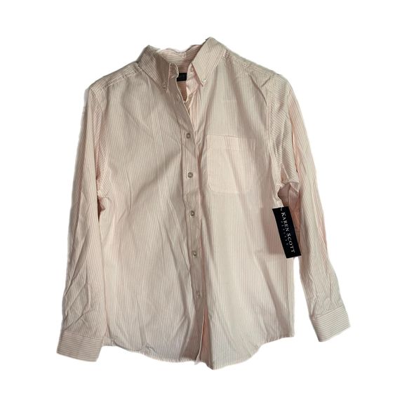 Karen Scott Pink and White Striped Button-Up Shirt, Size PS, NWT - Picture 3 of 8